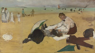 Beach Scene: Little Girl Having Her Hair Combed by Her Nanny by Edgar Degas